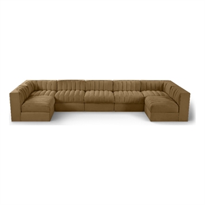 Meridian Furniture Rummi Saddle Velvet Performance Fabric 7pc. Modular Sectional