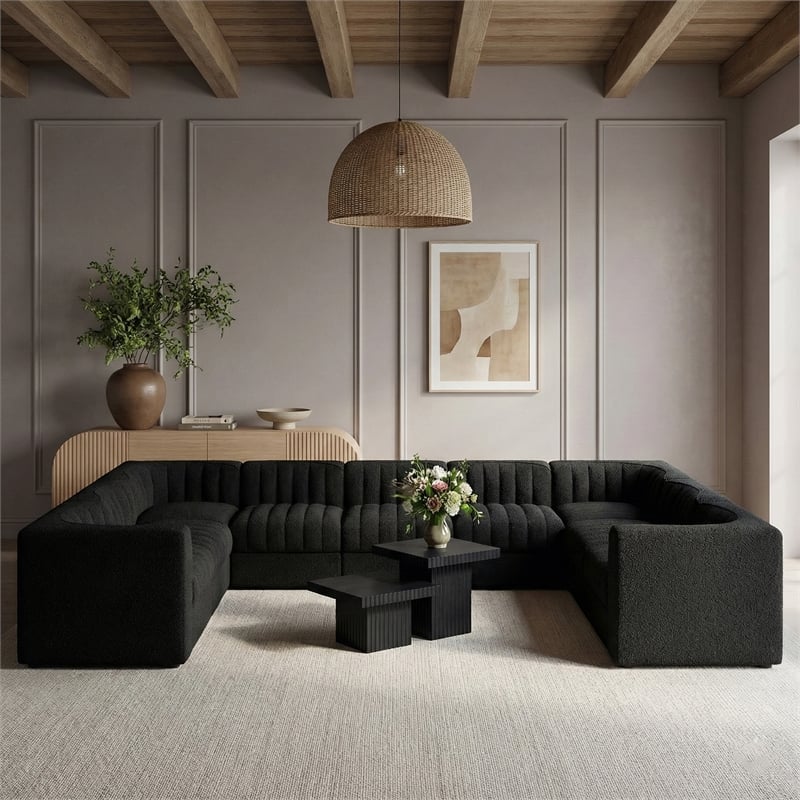 Meridian Furniture Rummi Black Velvet Performance Fabric 9pc. Modular Sectional