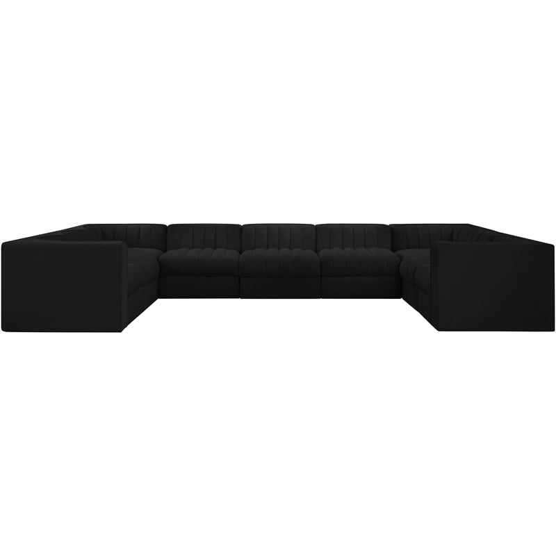 Meridian Furniture Rummi Black Velvet Performance Fabric 9pc. Modular Sectional