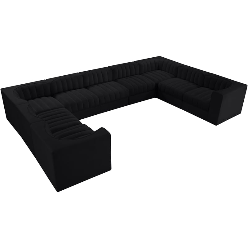 Meridian Furniture Rummi Black Velvet Performance Fabric 9pc. Modular Sectional