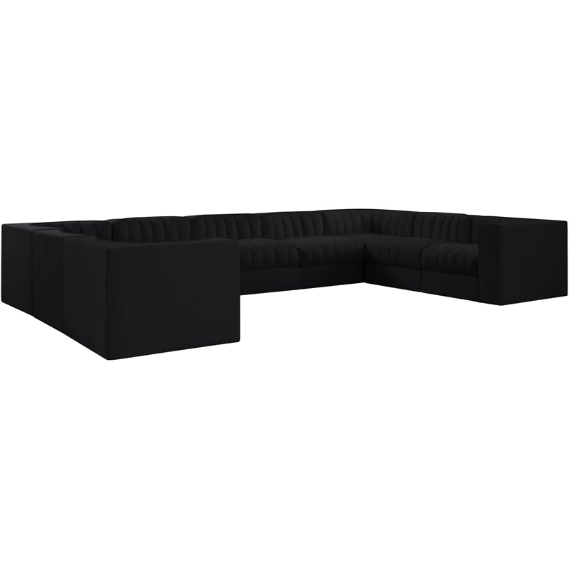 Meridian Furniture Rummi Black Velvet Performance Fabric 9pc. Modular Sectional