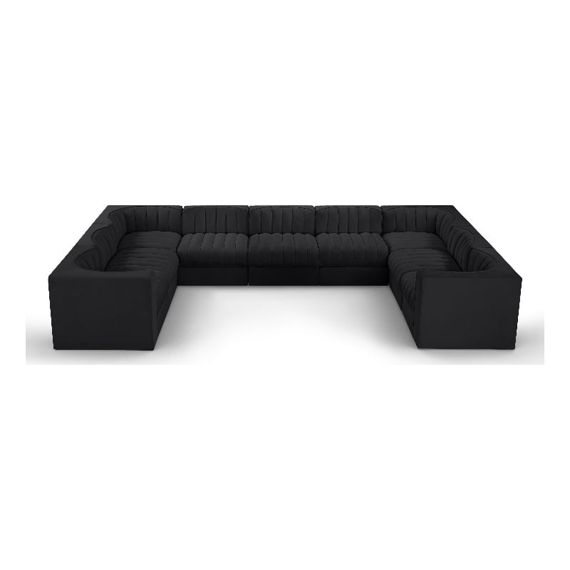 Meridian Furniture Rummi Black Velvet Performance Fabric 9pc. Modular Sectional