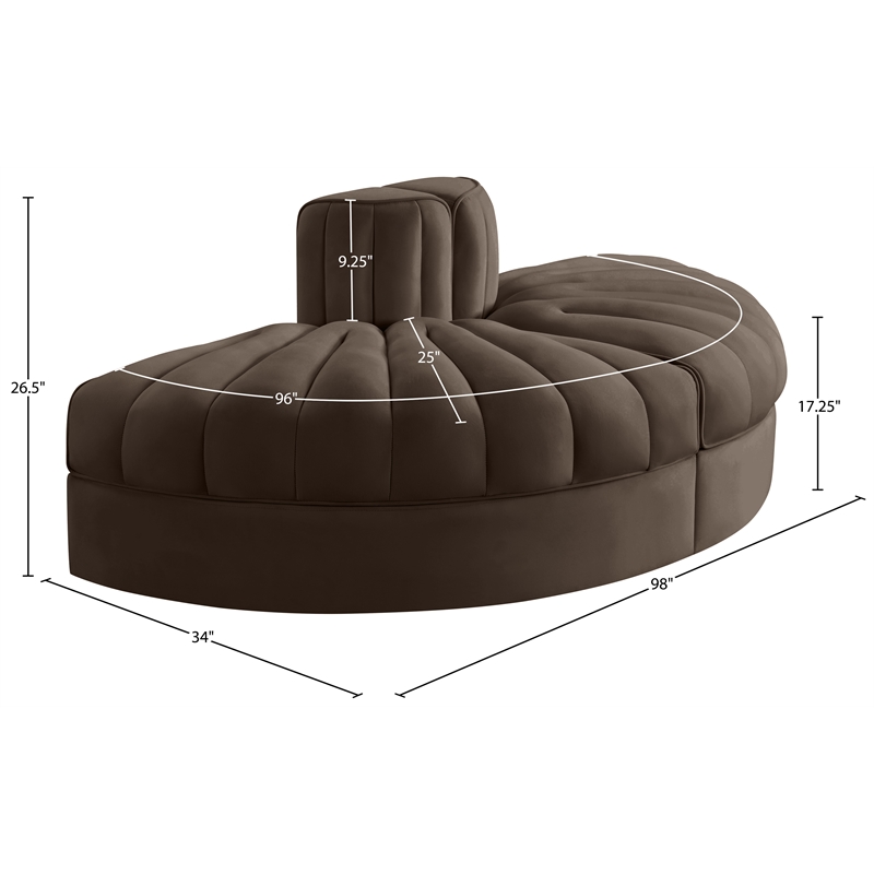 Meridian Furniture Rummi Brown Velvet Performance Fabric 2pc. Modular Loveseat