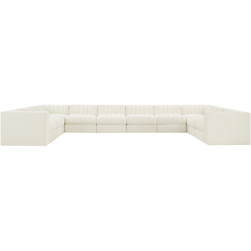 Meridian Furniture Rummi Cream Velvet Performance Fabric 10pc. Modular Sectional
