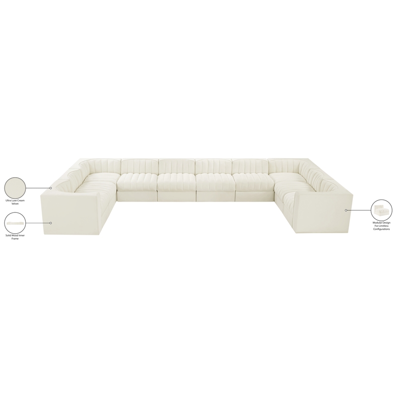 Meridian Furniture Rummi Cream Velvet Performance Fabric 10pc. Modular Sectional