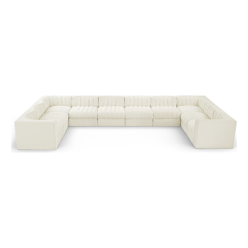 Meridian Furniture Rummi Cream Velvet Performance Fabric 10pc. Modular Sectional