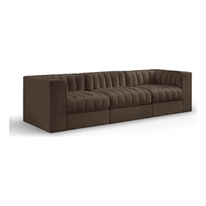 Meridian Furniture Rummi Brown Velvet Performance Fabric 3pc. Modular Sofa