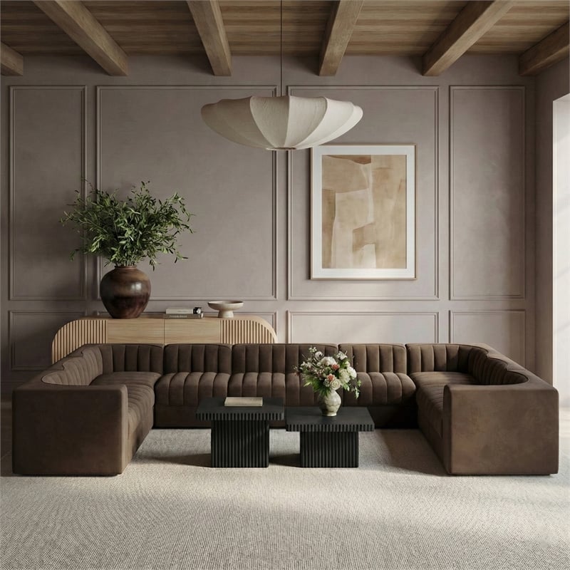 Meridian Furniture Rummi Brown Velvet Performance Fabric 10pc. Modular Sectional
