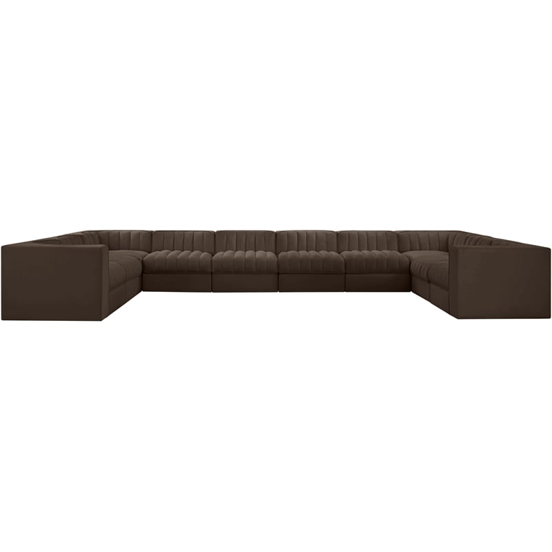 Meridian Furniture Rummi Brown Velvet Performance Fabric 10pc. Modular Sectional