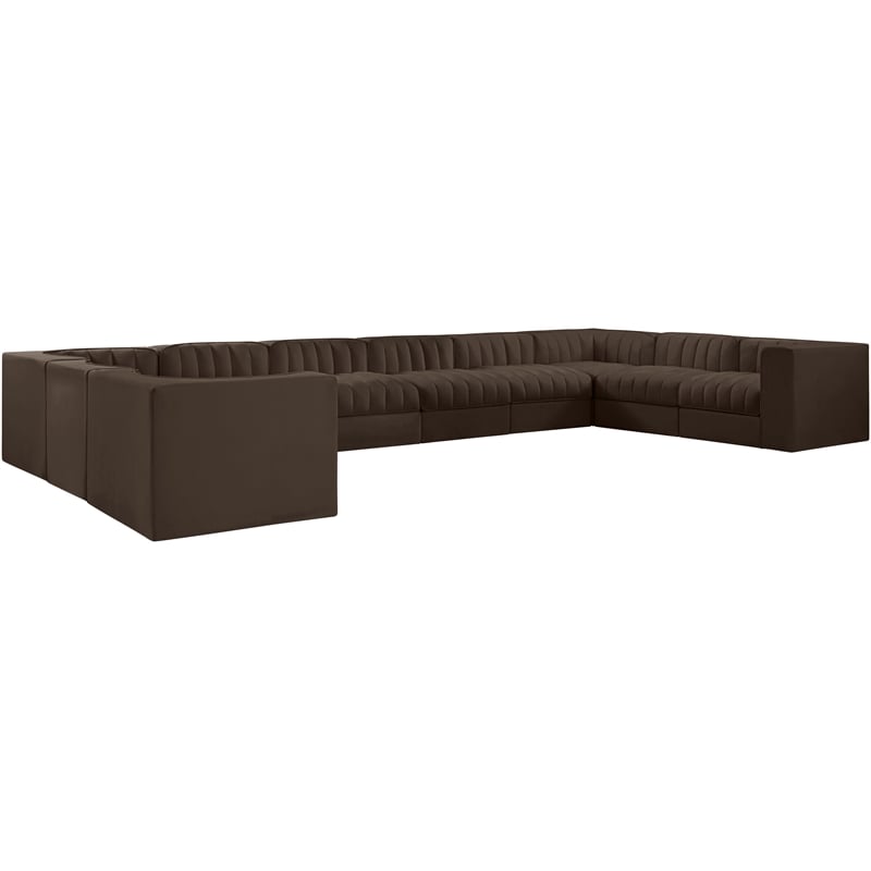 Meridian Furniture Rummi Brown Velvet Performance Fabric 10pc. Modular Sectional