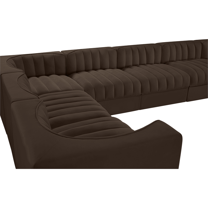 Meridian Furniture Rummi Brown Velvet Performance Fabric 10pc. Modular Sectional