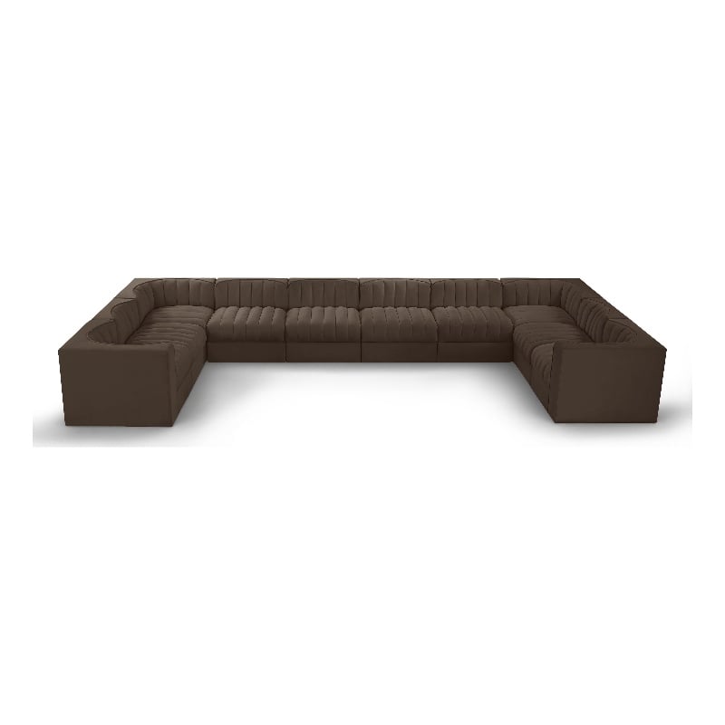 Meridian Furniture Rummi Brown Velvet Performance Fabric 10pc. Modular Sectional