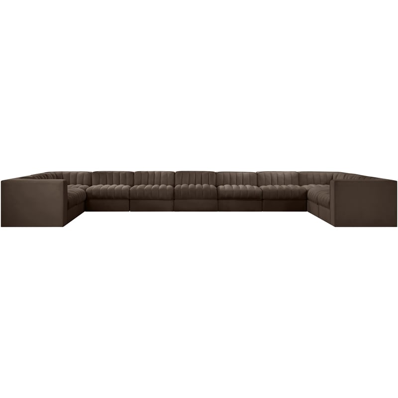 Meridian Furniture Rummi Brown Velvet Performance Fabric 11pc. Modular Sectional