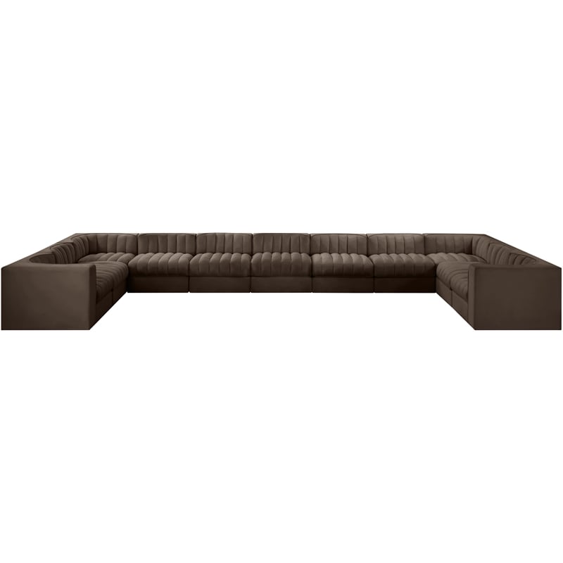 Meridian Furniture Rummi Brown Velvet Performance Fabric 11pc. Modular Sectional