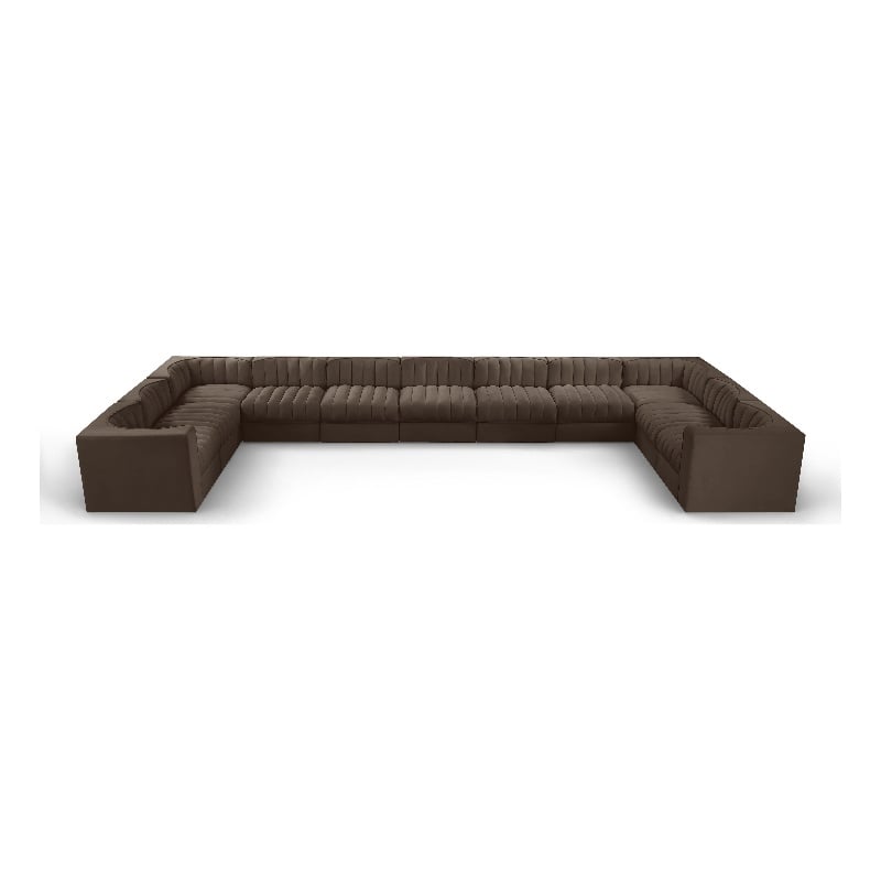 Meridian Furniture Rummi Brown Velvet Performance Fabric 11pc. Modular Sectional