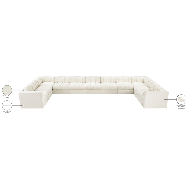 Meridian Furniture Rummi Cream Velvet Performance Fabric 11pc. Modular Sectional