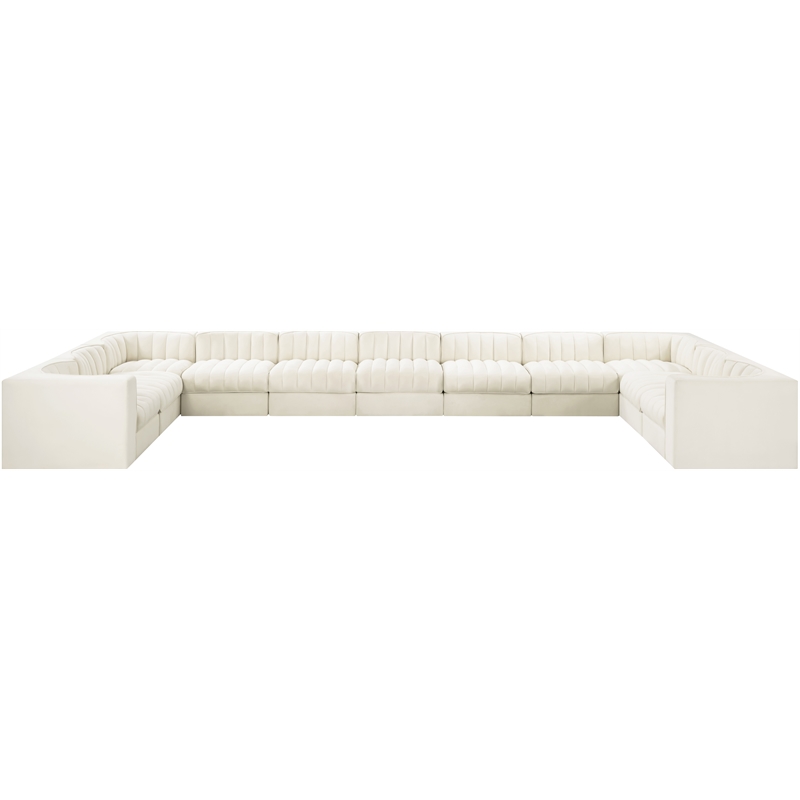 Meridian Furniture Rummi Cream Velvet Performance Fabric 11pc. Modular Sectional