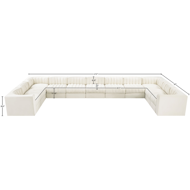 Meridian Furniture Rummi Cream Velvet Performance Fabric 11pc. Modular Sectional