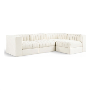 Meridian Furniture Rummi Cream Velvet Performance Fabric 4pc. Modular Sectional