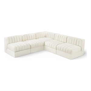 Meridian Furniture Rummi Cream Velvet Performance Fabric 5pc. Modular Sectional