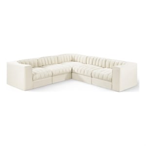 Meridian Furniture Rummi Cream Velvet Performance Fabric 5pc. Modular Sectional