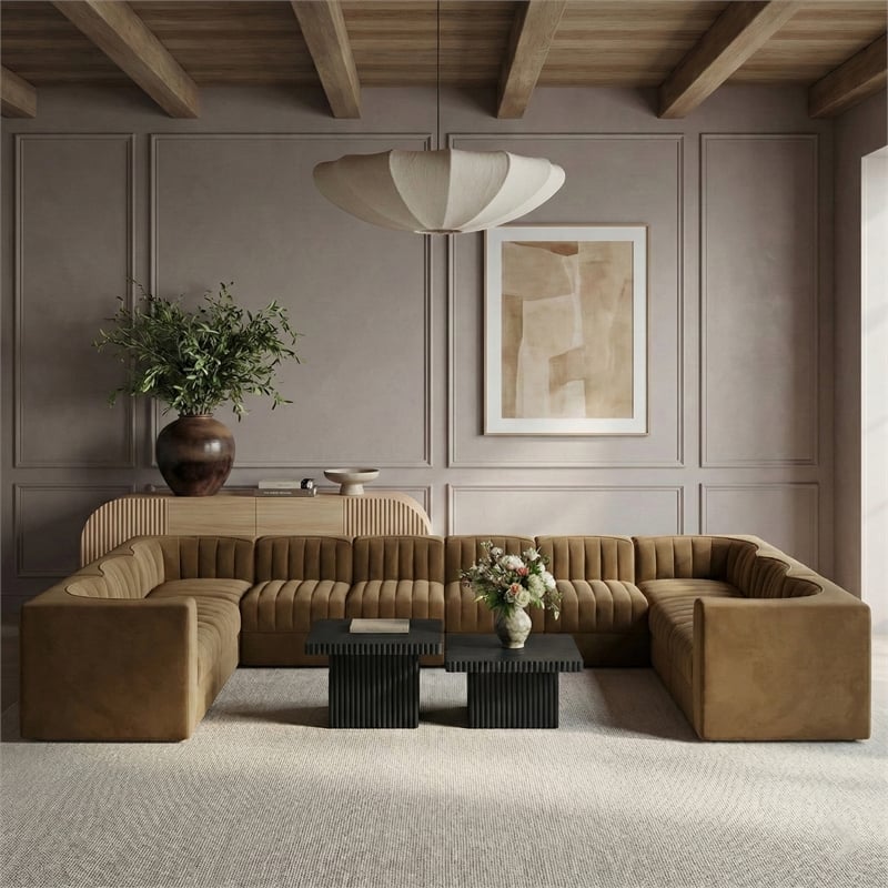Meridian Furniture Rummi Saddle Velvet Fabric 10pc. Modular Sectional