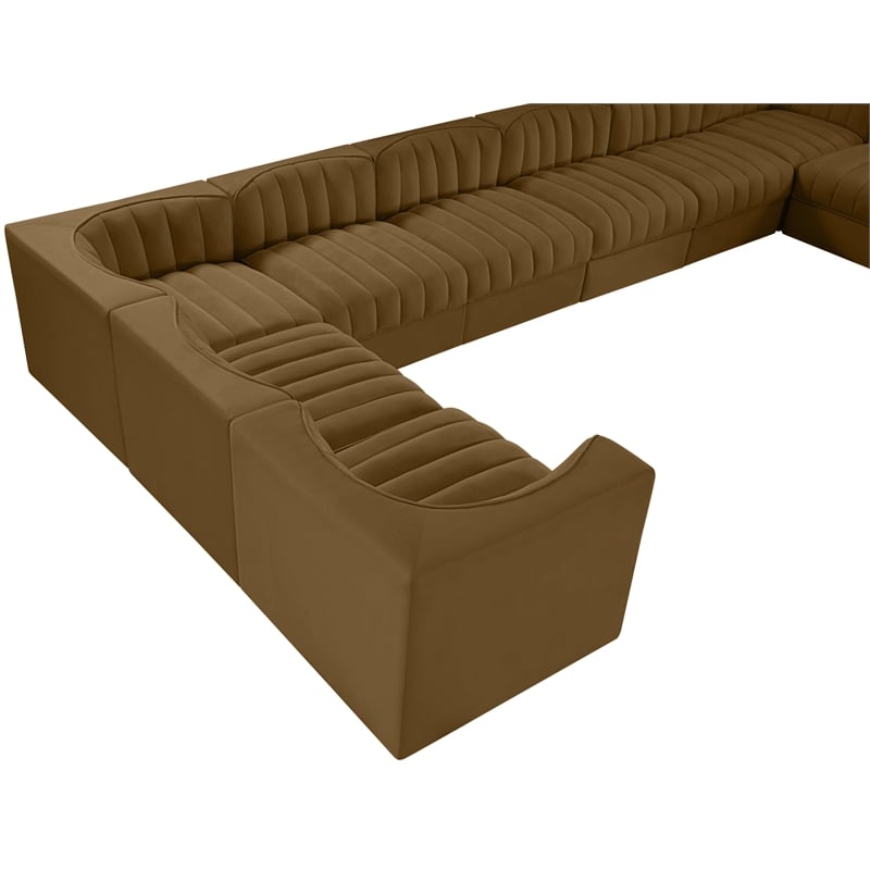 Meridian Furniture Rummi Saddle Velvet Fabric 10pc. Modular Sectional