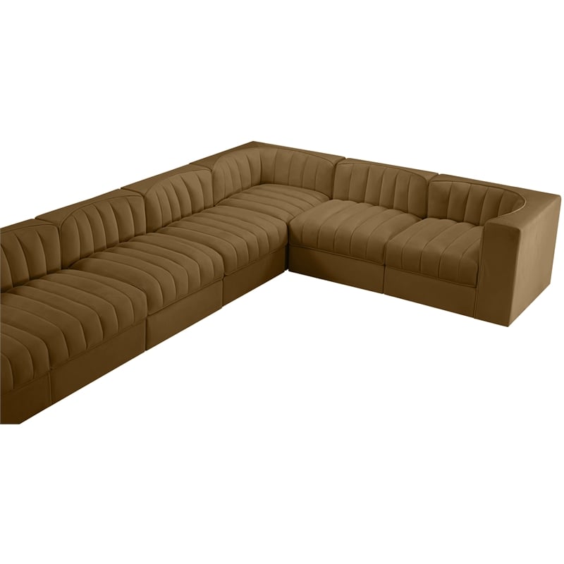 Meridian Furniture Rummi Saddle Velvet Fabric 10pc. Modular Sectional