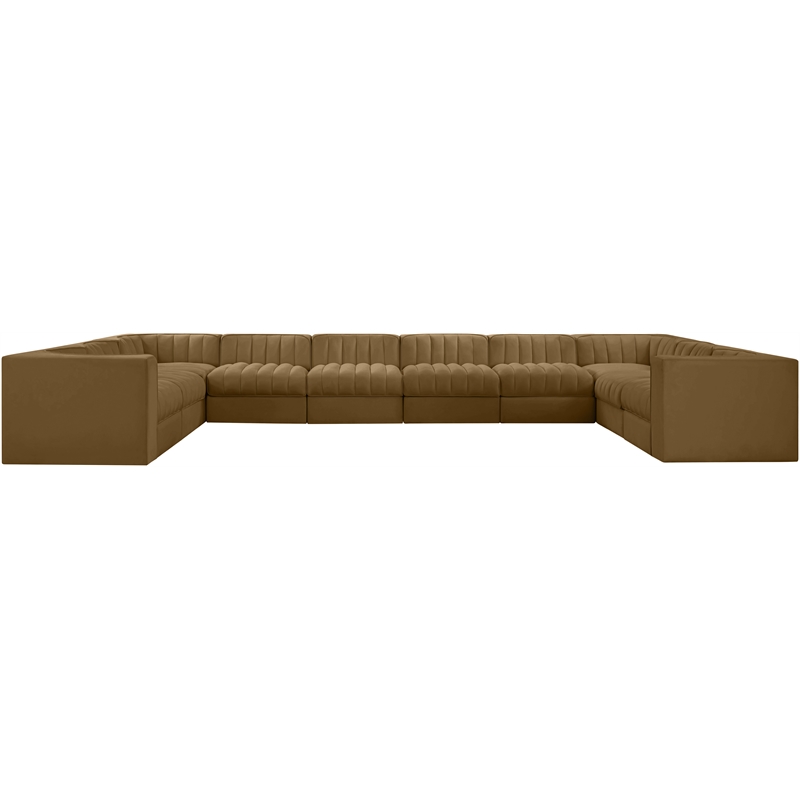 Meridian Furniture Rummi Saddle Velvet Fabric 10pc. Modular Sectional