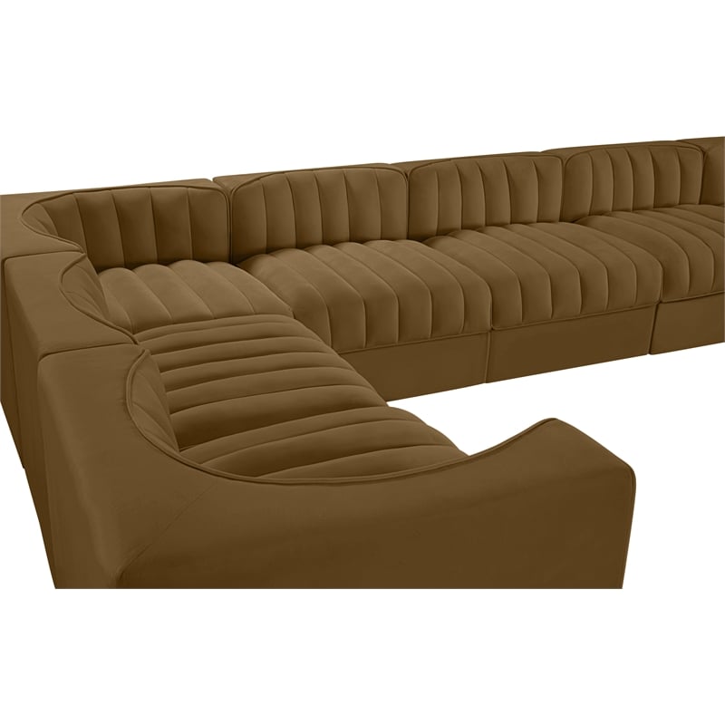 Meridian Furniture Rummi Saddle Velvet Fabric 10pc. Modular Sectional