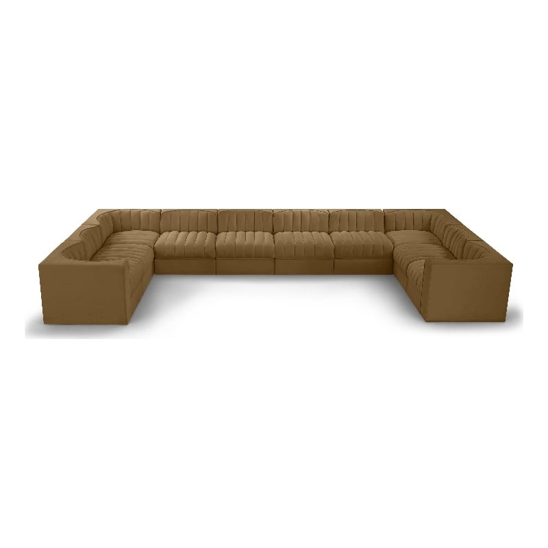 Meridian Furniture Rummi Saddle Velvet Fabric 10pc. Modular Sectional