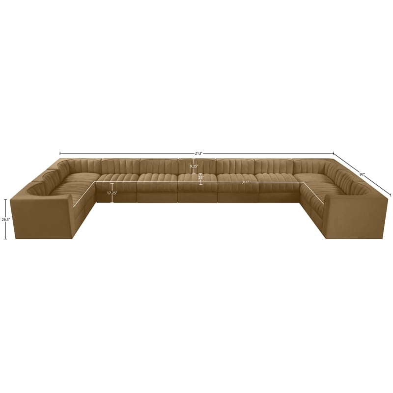 Meridian Furniture Rummi Saddle Velvet Fabric 11pc. Modular Sectional