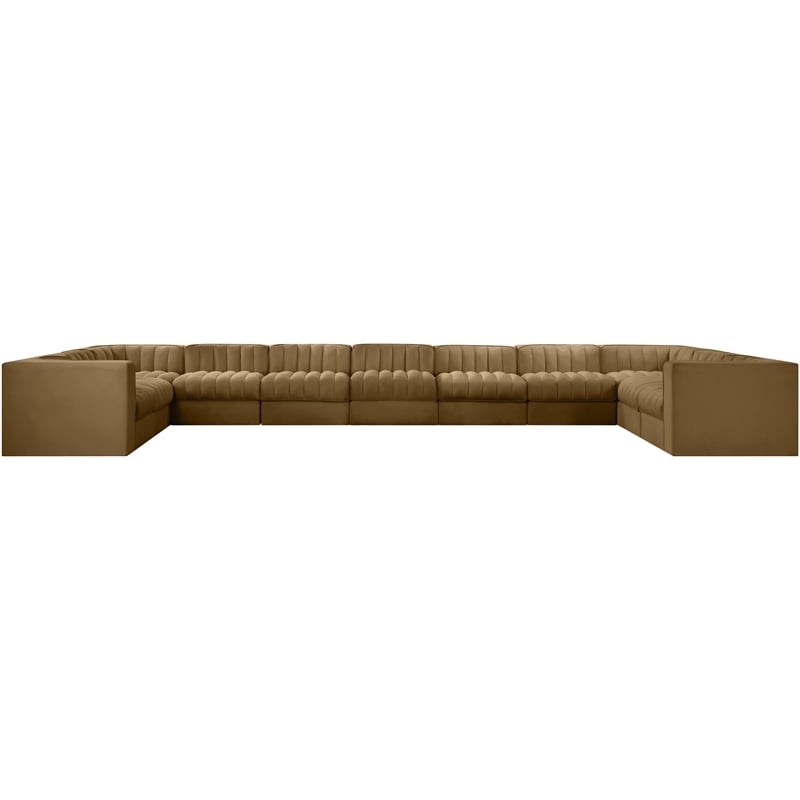 Meridian Furniture Rummi Saddle Velvet Fabric 11pc. Modular Sectional