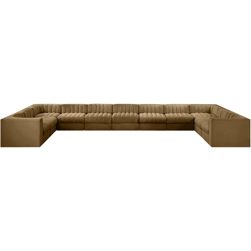 Meridian Furniture Rummi Saddle Velvet Fabric 11pc. Modular Sectional