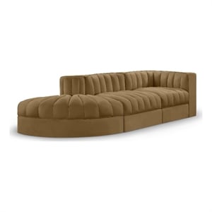 Meridian Furniture Rummi Saddle Velvet Performance Fabric 3pc. Modular Sectional