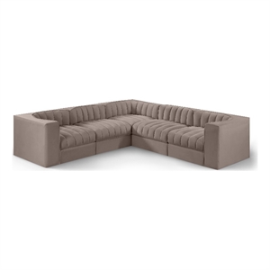Meridian Furniture Rummi Taupe Velvet Performance Fabric 5pc. Modular Sectional