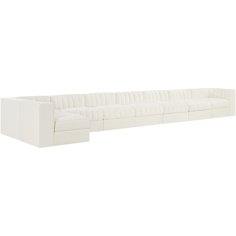 Meridian Furniture Rummi Cream Velvet Performance Fabric 8pc. Modular Sectional
