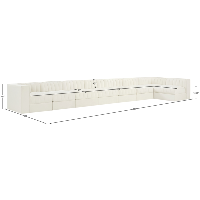Meridian Furniture Rummi Cream Velvet Performance Fabric 8pc. Modular Sectional