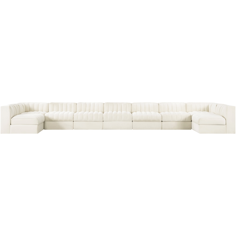 Meridian Furniture Rummi Cream Velvet Performance Fabric 9pc. Modular Sectional