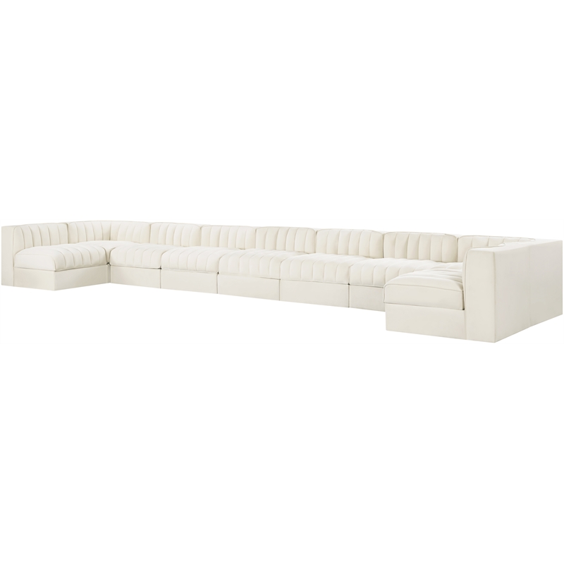 Meridian Furniture Rummi Cream Velvet Performance Fabric 9pc. Modular Sectional