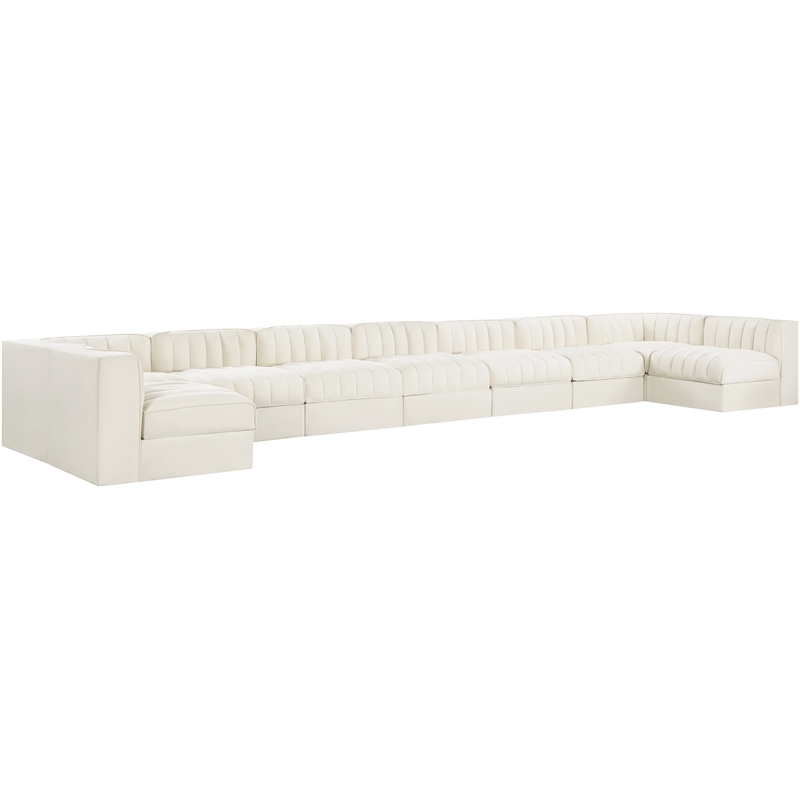 Meridian Furniture Rummi Cream Velvet Performance Fabric 9pc. Modular Sectional