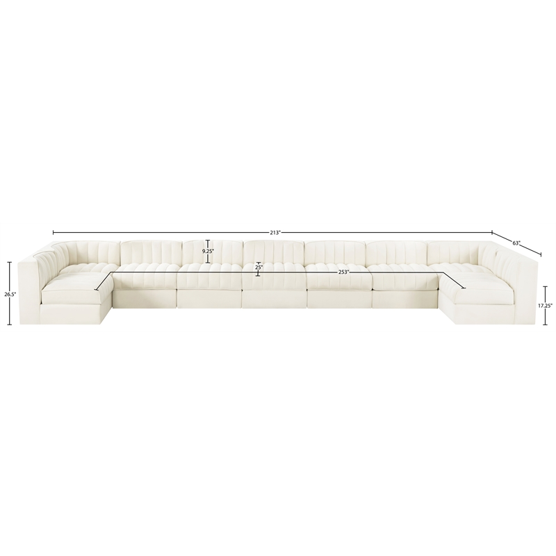 Meridian Furniture Rummi Cream Velvet Performance Fabric 9pc. Modular Sectional