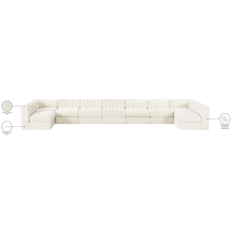 Meridian Furniture Rummi Cream Velvet Performance Fabric 9pc. Modular Sectional