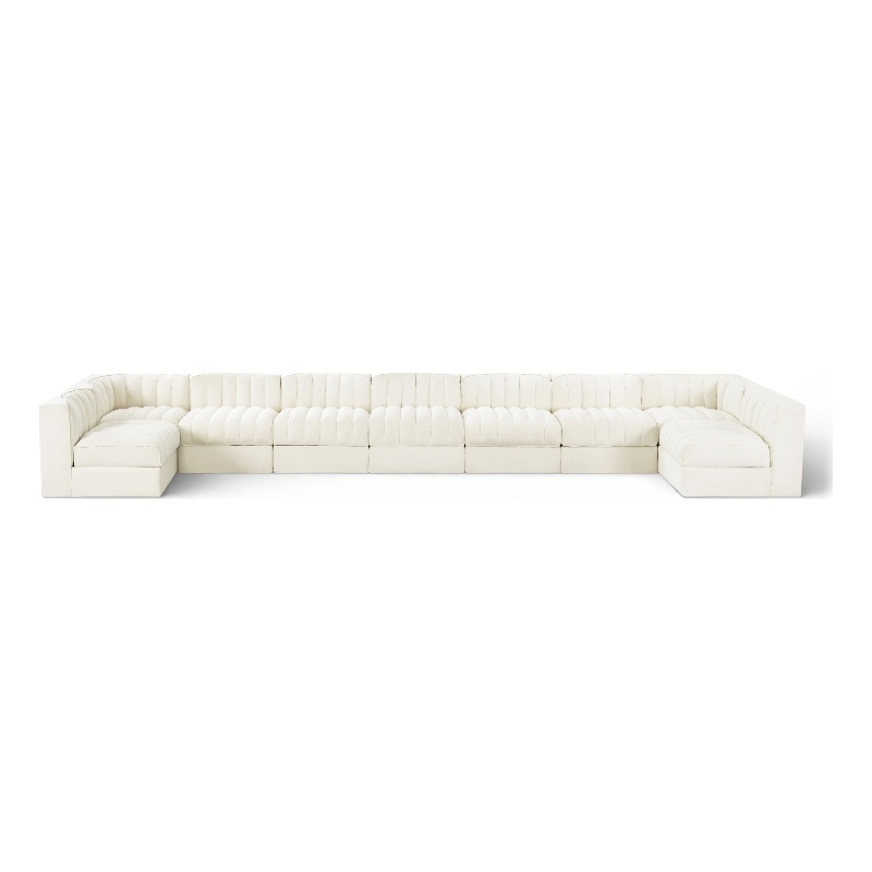 Meridian Furniture Rummi Cream Velvet Performance Fabric 9pc. Modular Sectional