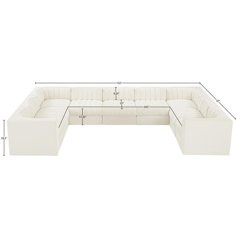 Meridian Furniture Rummi Cream Velvet Performance Fabric 9pc. Modular Sectional