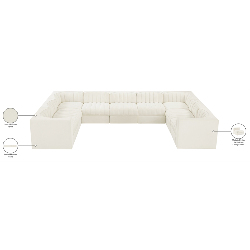 Meridian Furniture Rummi Cream Velvet Performance Fabric 9pc. Modular Sectional