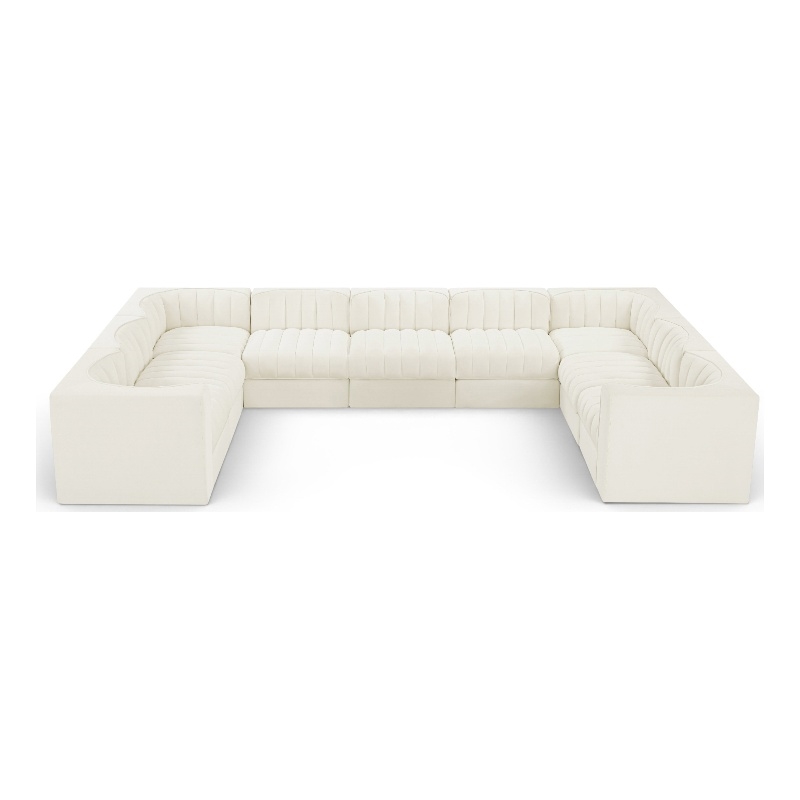 Meridian Furniture Rummi Cream Velvet Performance Fabric 9pc. Modular Sectional