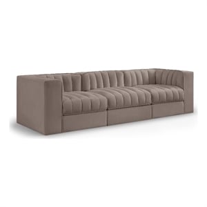 Meridian Furniture Rummi Taupe Velvet Performance Fabric 3pc. Modular Sofa
