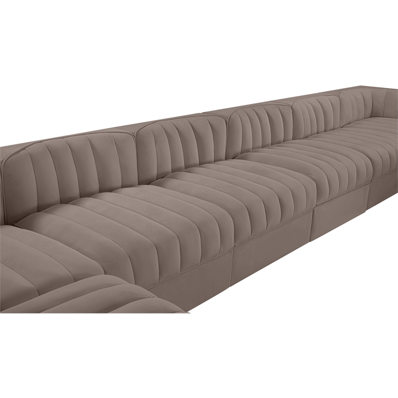 Meridian Furniture Rummi Taupe Velvet Performance Fabric 10pc. Modular Sectional