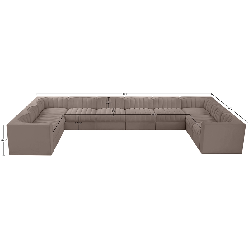 Meridian Furniture Rummi Taupe Velvet Performance Fabric 10pc. Modular Sectional